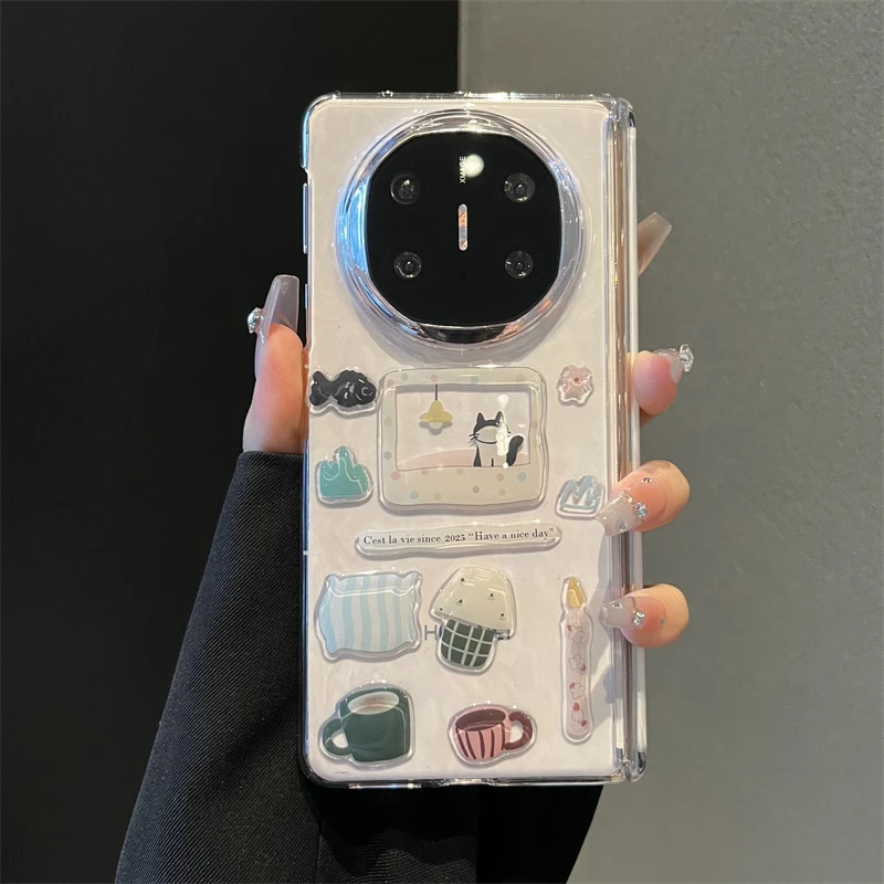 猫咪贴纸适用华为MateX6典藏版折叠屏手机壳MateX5磁吸中轴x3女款