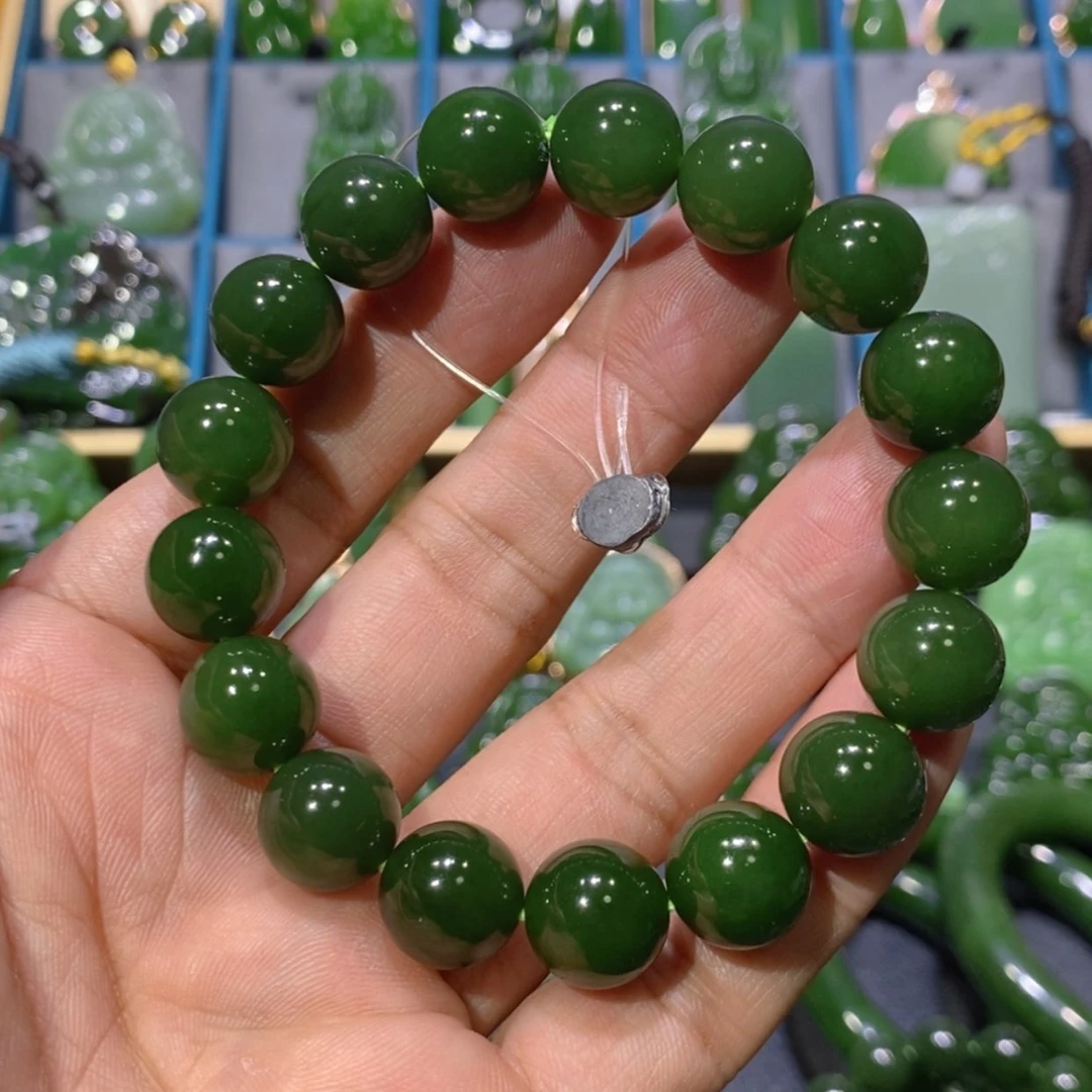 【闪购商品】和田玉吊坠(不含链)未镶嵌俄七菠菜绿手串无红皮12