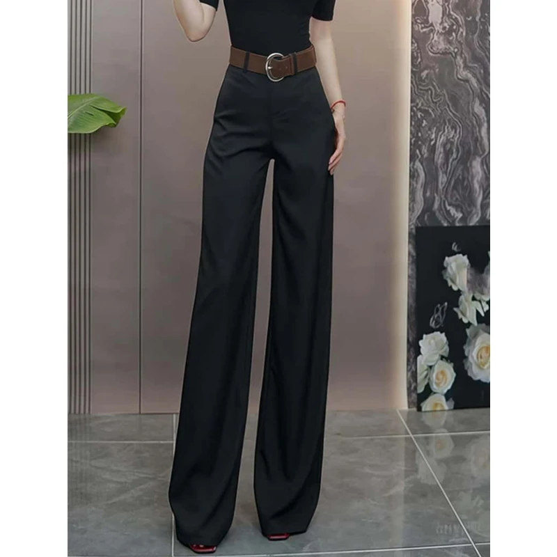 高级感黑色西装裤子女2025秋季新款高腰显瘦垂感休闲裤窄版阔腿裤