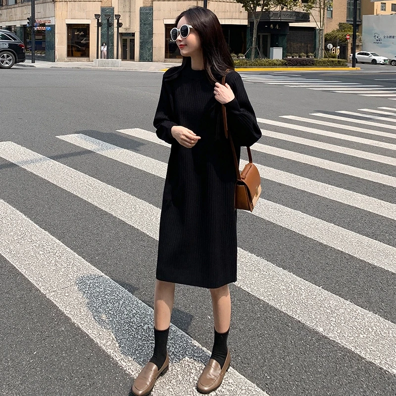 中长款打底毛衣女新款2024洋气秋冬连衣裙针织内搭外穿韩版毛衣裙