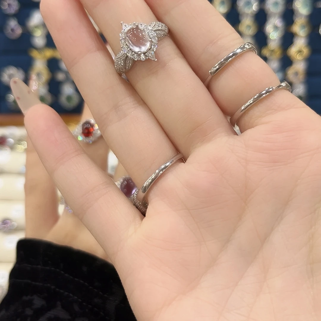 芙蓉石女款银S925镶嵌4***皮戒指69