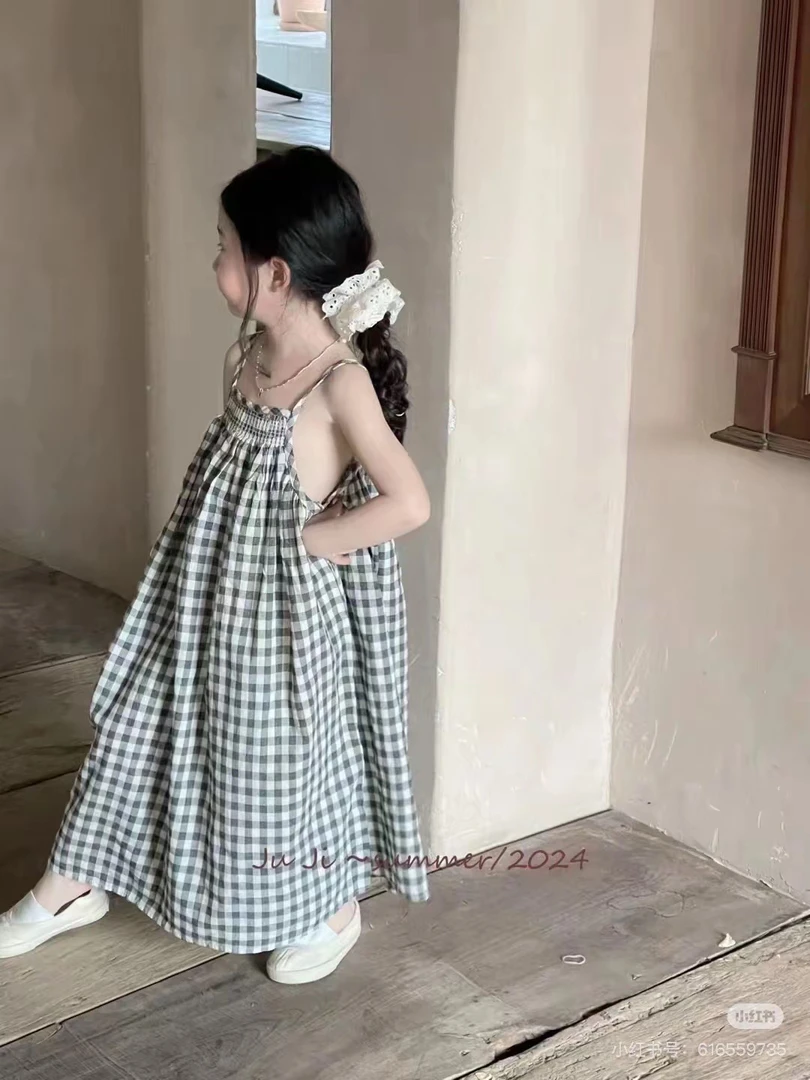 格子女甜美吊带裙套装小清新夏季公主风设计感春季连衣裙森系