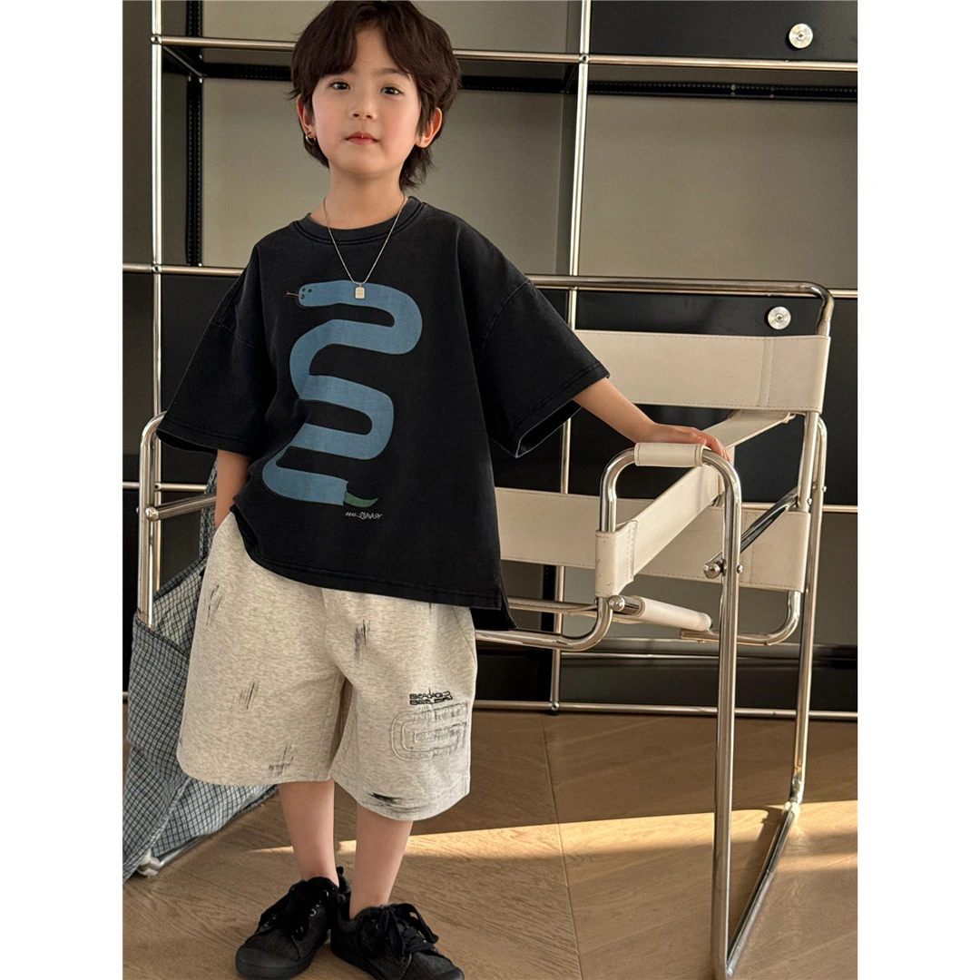 【Tang小白】童装2025夏季新款贪吃蛇蛇年儿童夏款短袖休闲洋气运动