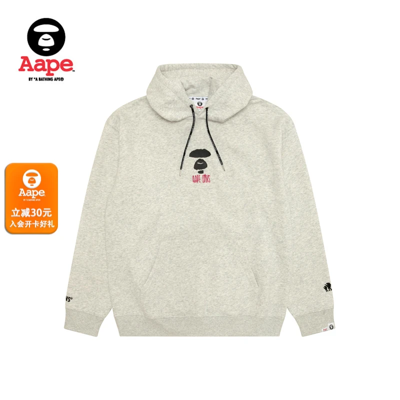 Aape旗舰店男装25秋冬猿人字母印花休闲薄绒连帽卫衣D312XAP