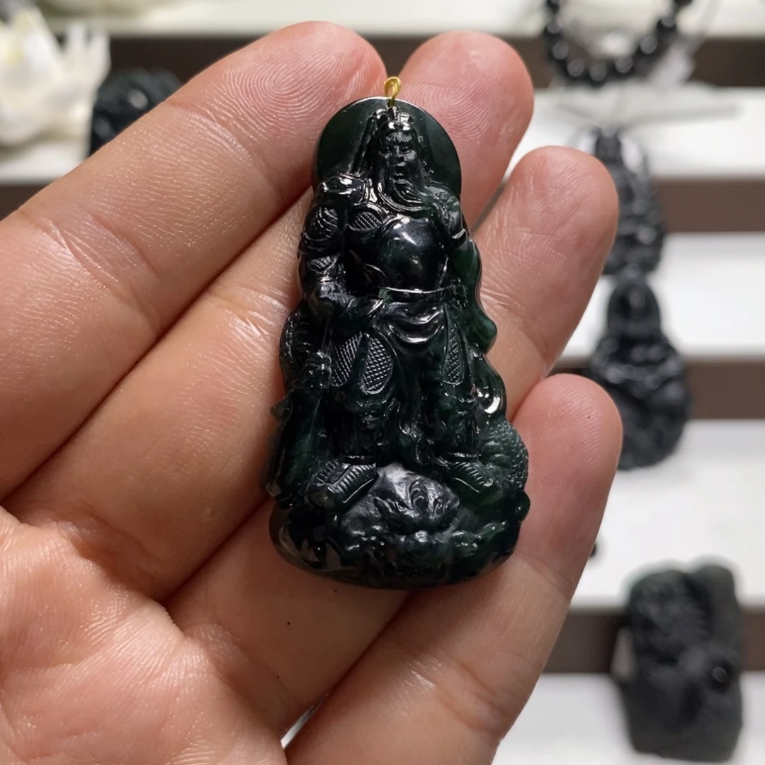 定制翡翠未镶嵌天然A货墨翠关公