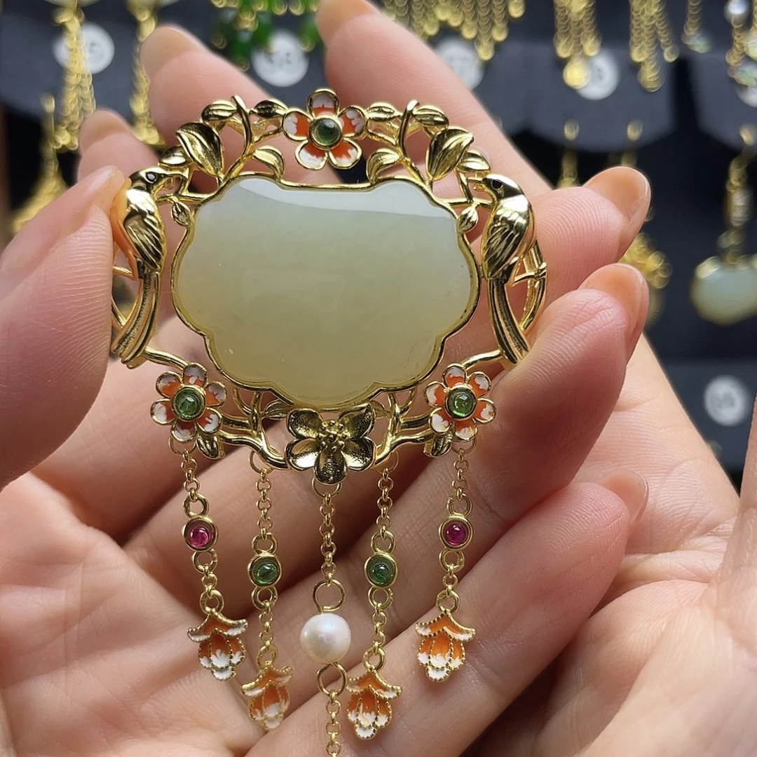 和田玉银S925镀金镶嵌颈饰