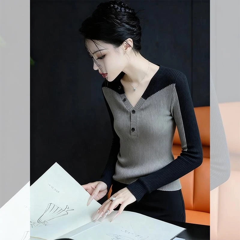 秋冬独特漂亮内搭V领小衫设计小众衣服针织打底衫洋气高贵上衣女
