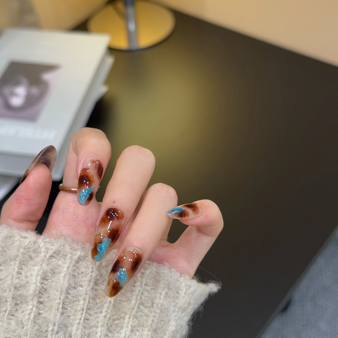 【冰美式】纯手工穿戴甲ins秋季新款显白晕染美拉德指甲贴美甲贴片