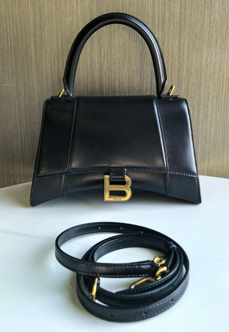 99新 Balenciaga/巴黎世家 黑色牛皮光面沙漏包xS码成色98新