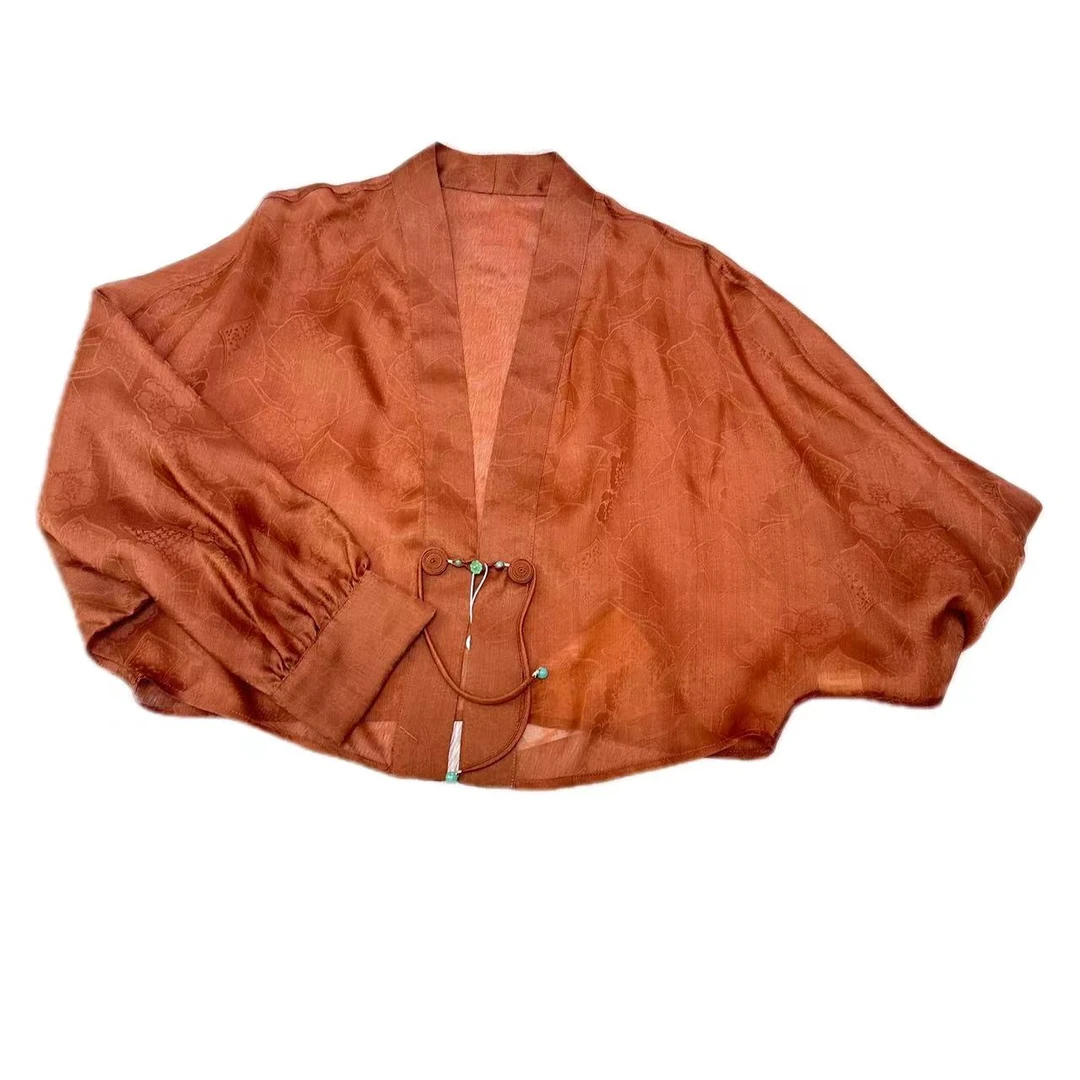 雅姿锦【画织】欧根缎红云纱时尚国风手工防晒外套661615