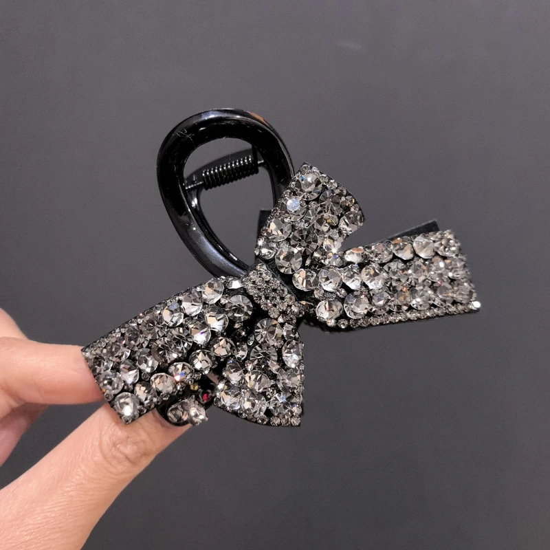 爆款闪钻蝴蝶结抓夹后脑勺盘发鲨鱼夹韩版头饰时尚百搭发卡简约