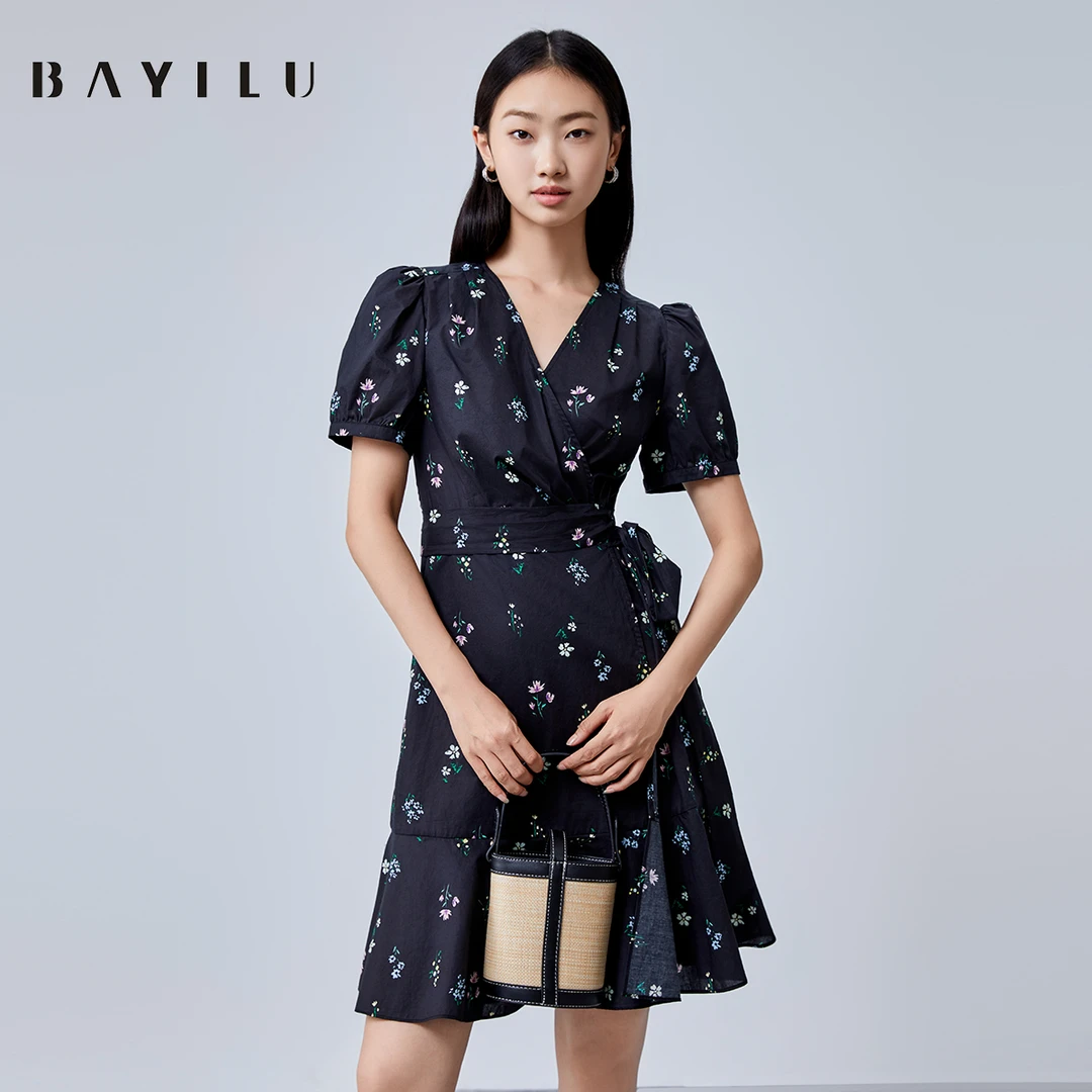 【粉丝专享】芭依璐2025夏季连衣裙女碎花显瘦短裙子90L7001