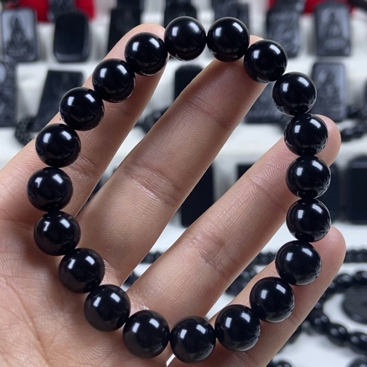 陶***居和田玉（墨玉）未镶嵌手串卡10圆珠高细