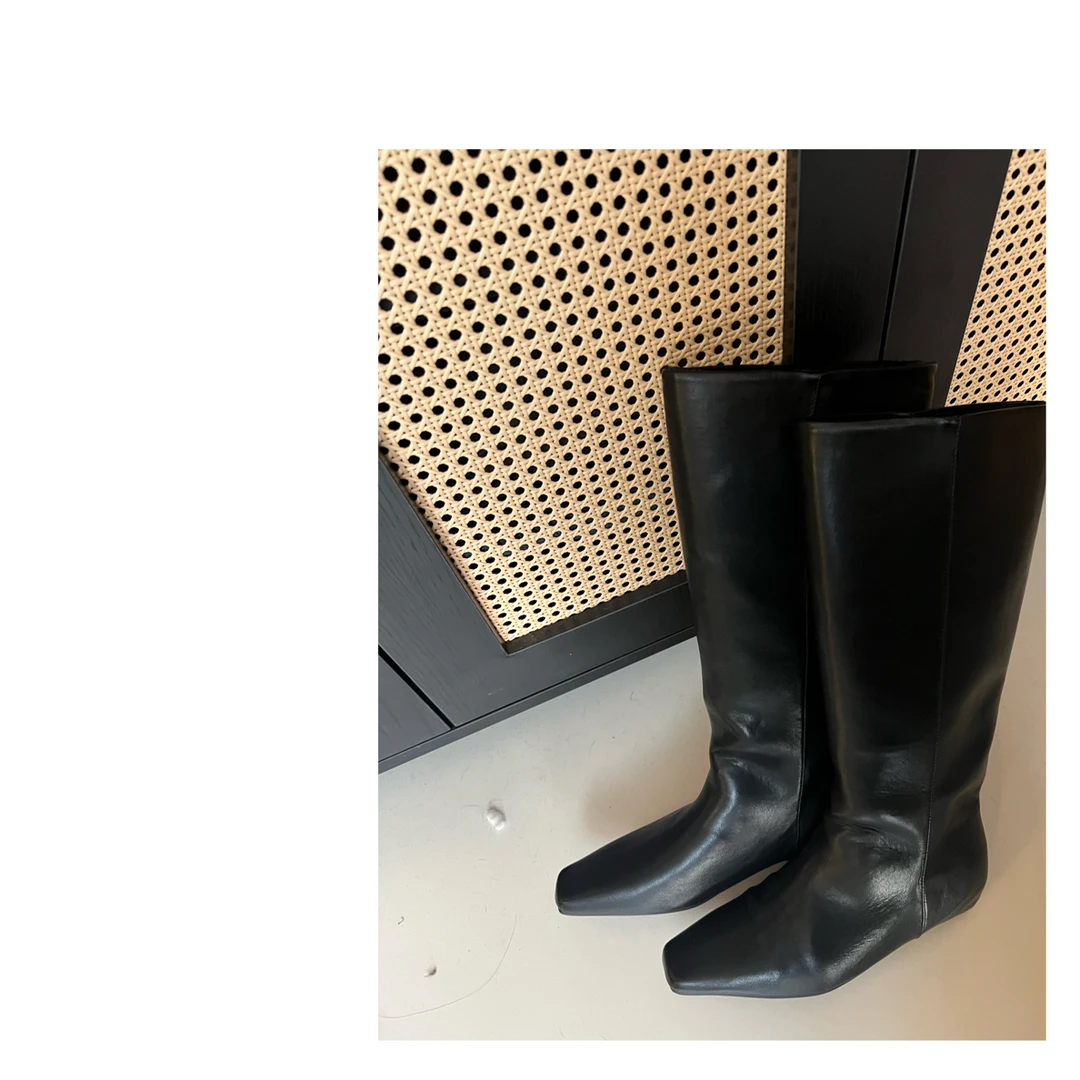 金酉钱 黑色方头增高长筒靴no退