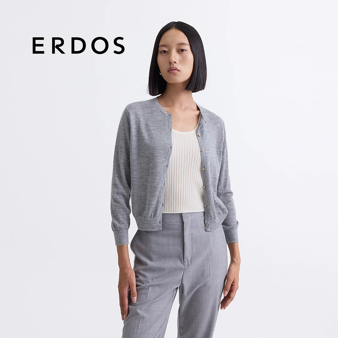 ERDOS 花灰色精纺丝绒柔糯细腻假两件设计开衫【绮境】25年春夏新品