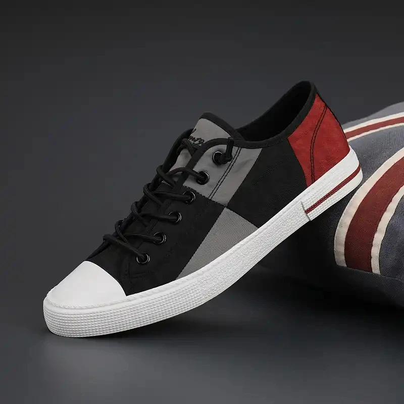 闪步夏季新款低帮拼接三色帆布鞋韩版潮流学生跟板鞋男鞋百搭透气