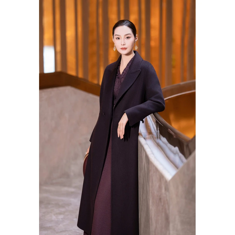 高端气质双面呢羊绒大衣女长款秋冬通勤显瘦羊绒外套-W8805