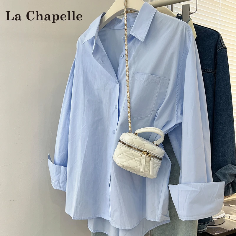 La Chapelle/拉夏贝尔休闲衬衫女夏2025新款蓝色内搭叠穿上衣外套