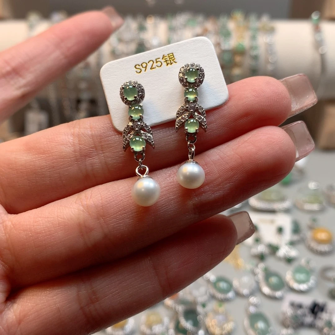 翡翠银S925镶嵌颈饰耳钉6