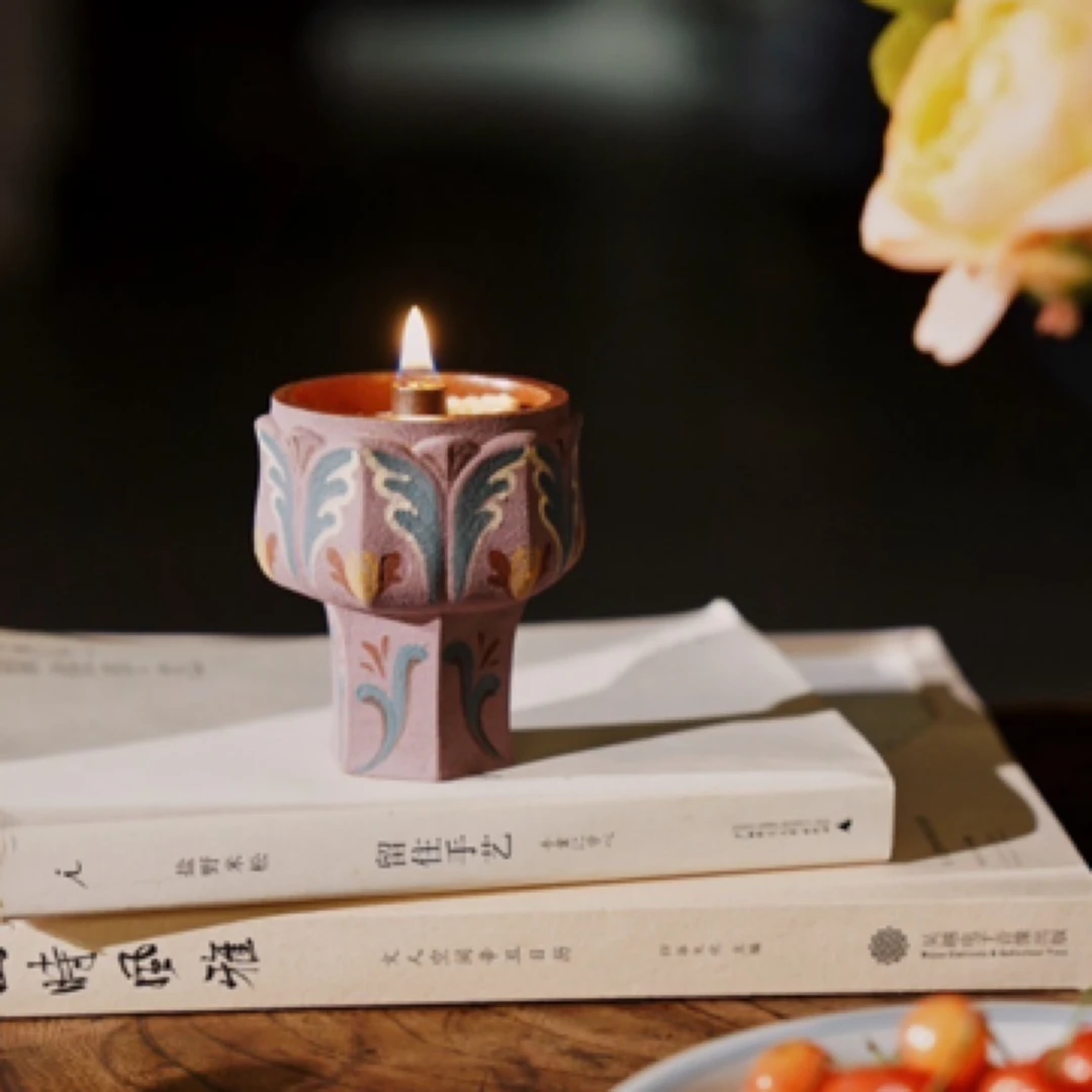 刘素素唐韵·紫气东来系列手绘泥绘高端国风油灯盖置香插杯垫中式