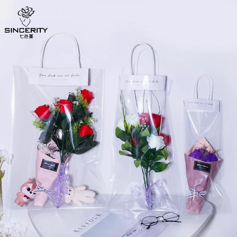 花艺透明手提袋插花袋花束袋子花袋植物多肉鲜花包装袋