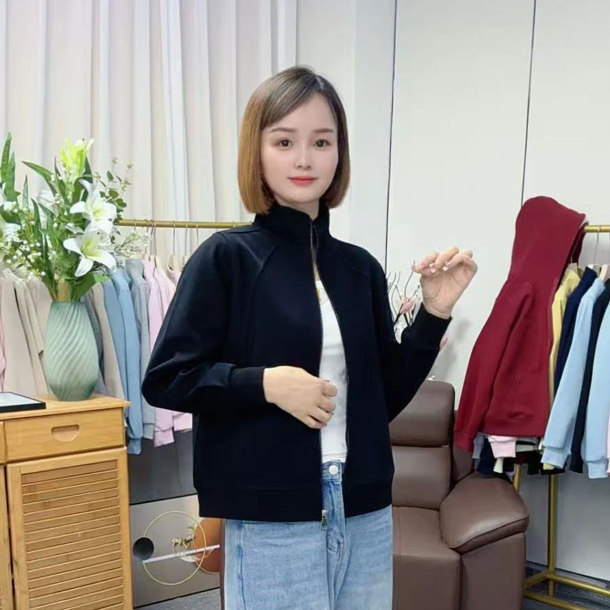 【0091加绒/不加绒正肩立领)秋冬短款洋气百搭翻领衫卫衣加厚外套