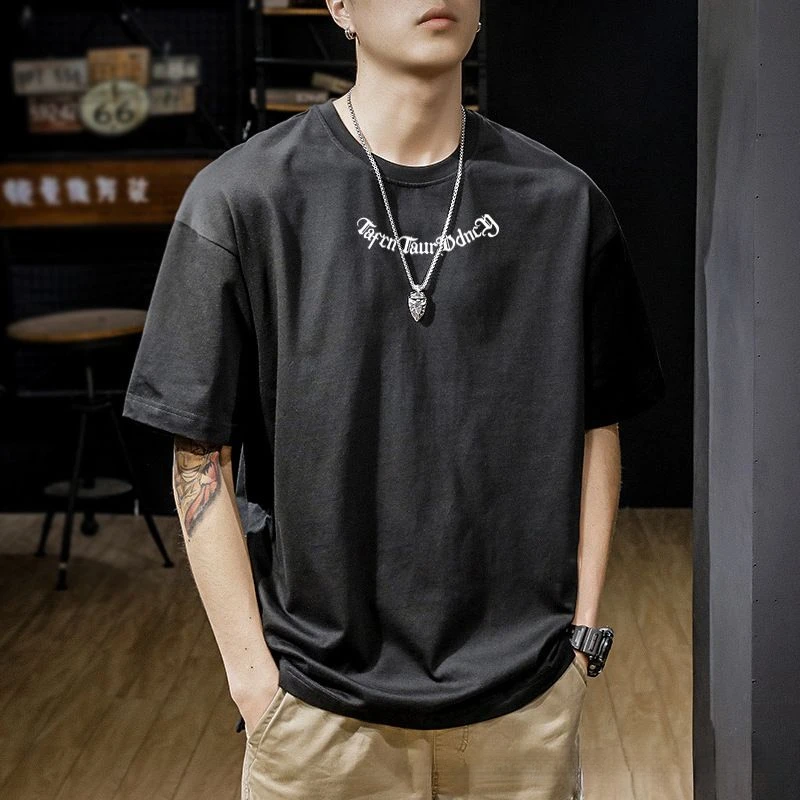 重磅港风宽松短袖T恤男生夏季新款2025小众潮牌潮流字母印花上衣