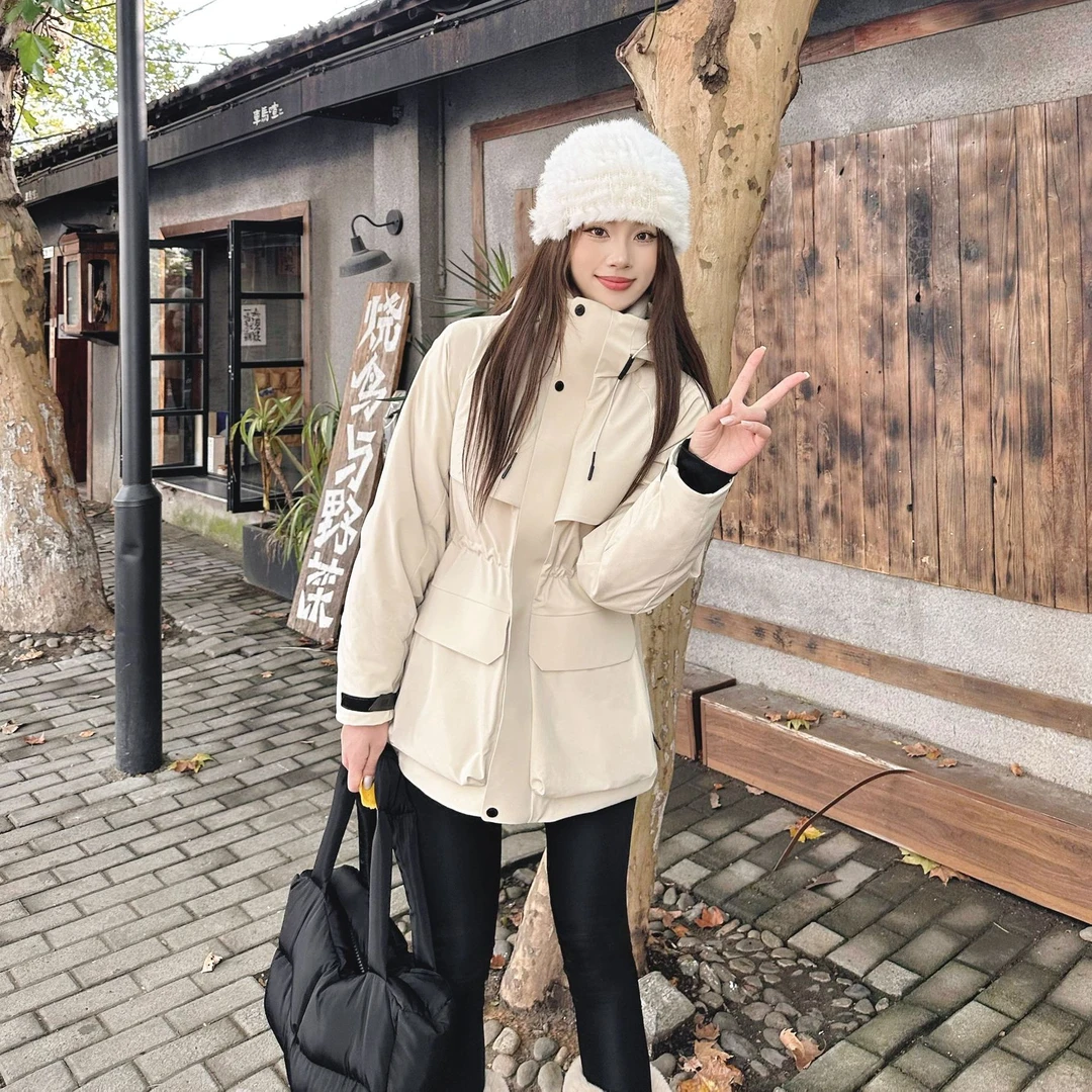 奢华户外羽绒服风壳4.0六分女士中长款外套冲锋衣连帽羽绒服