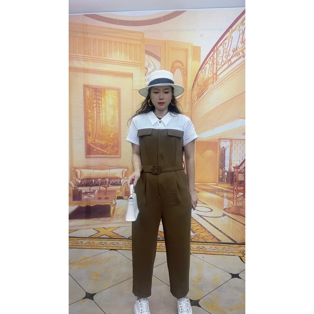 88056撞色西装领时尚气质女神范连体裤新品法式显瘦连体衣
