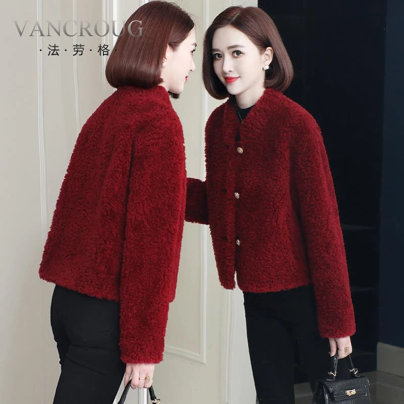法劳格新款颗粒绒皮草外套女短款羊剪绒海宁皮草一体羊洋气时尚