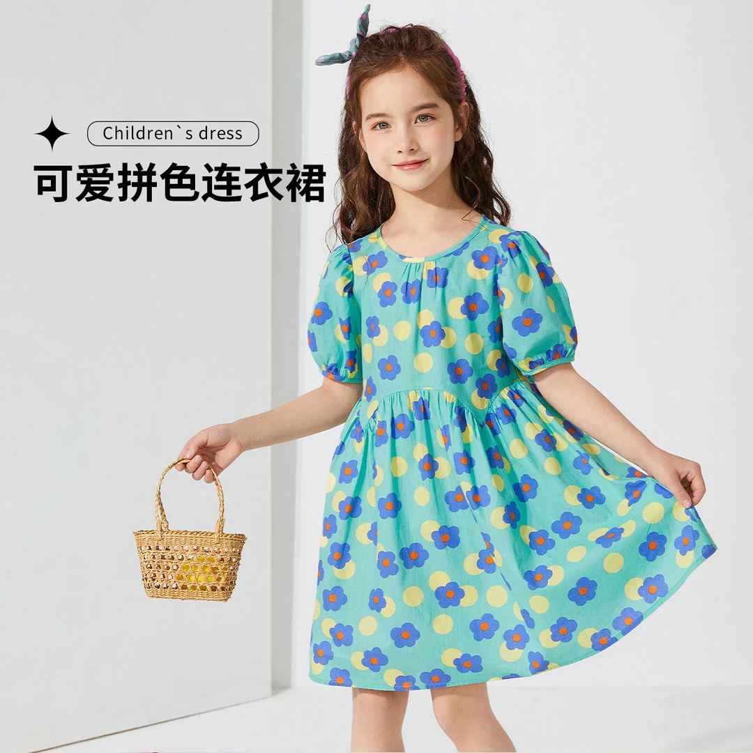 【断码福利】女童连衣裙夏装儿童可爱拼色花朵中大童碎花公主裙子