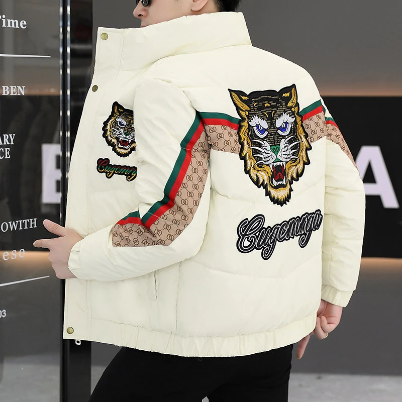 欧洲站冬季男士时尚潮流高品质立领刺绣棉衣潮牌休闲保暖棉服