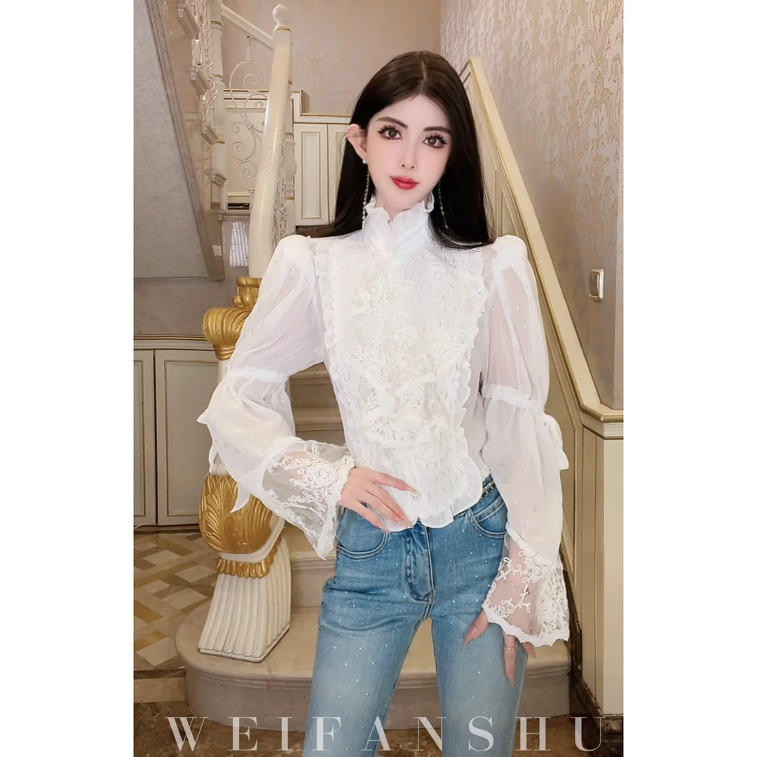 WEIFANSHU/魏凡舒【浪漫间奏】早春新款法式蕾丝设计感优雅百搭衬衫
