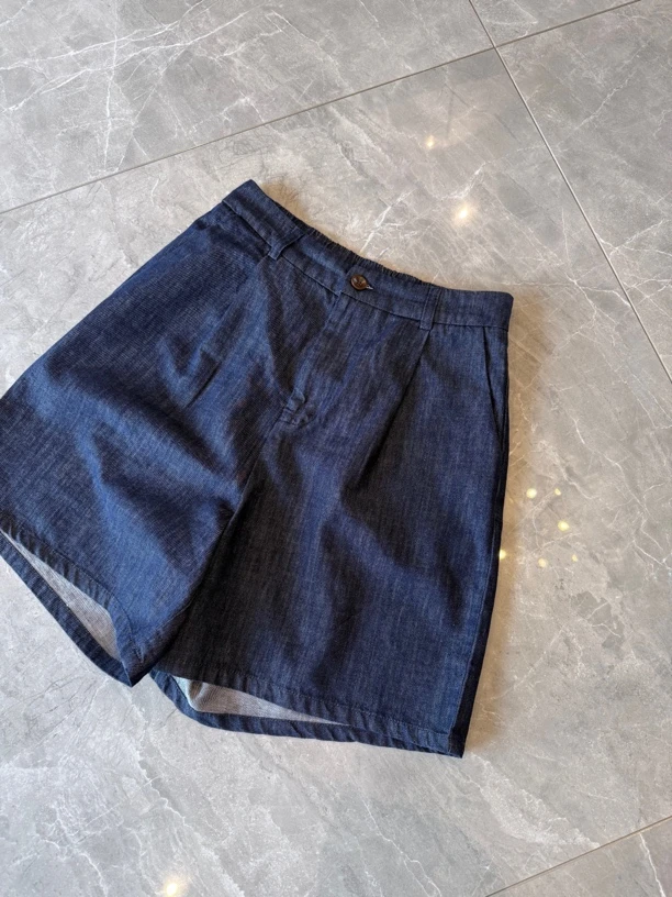 苏晨 薄款半松紧腰极简百搭四分牛仔短裤