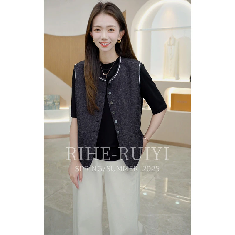 R H 【48MM丝羊毛】新款时尚简约气质显瘦马夹短外套2599