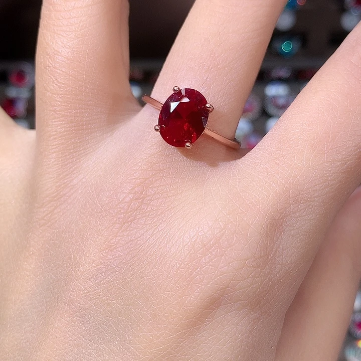 戒指红宝石银S925镶嵌酒红玫瑰金810