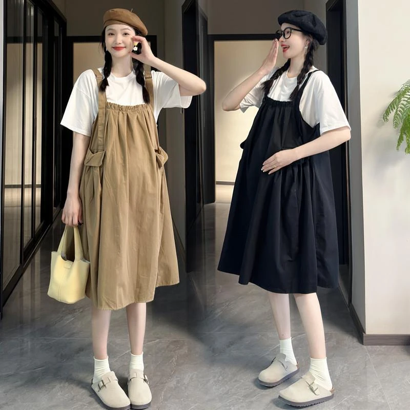 孕妇夏装背带连衣裙2025新款夏款裙子孕妈妈夏季套装两件套孕妇装