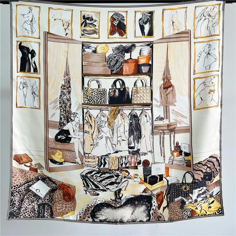 100纯桑蚕丝斜纹绸85方巾真丝围巾女款时尚百搭丝巾气质衣帽间