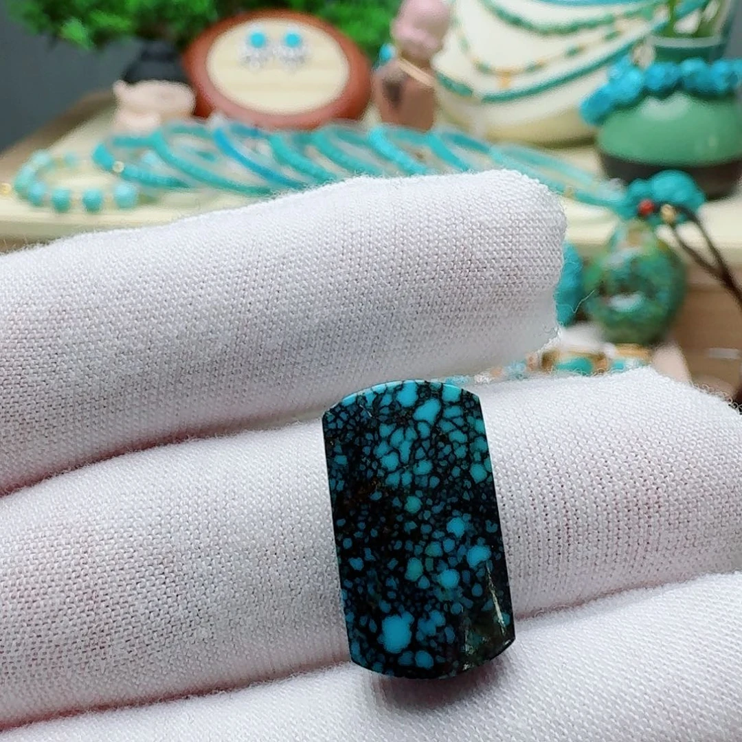 绿松石未镶嵌高瓷蓝绿网花方面