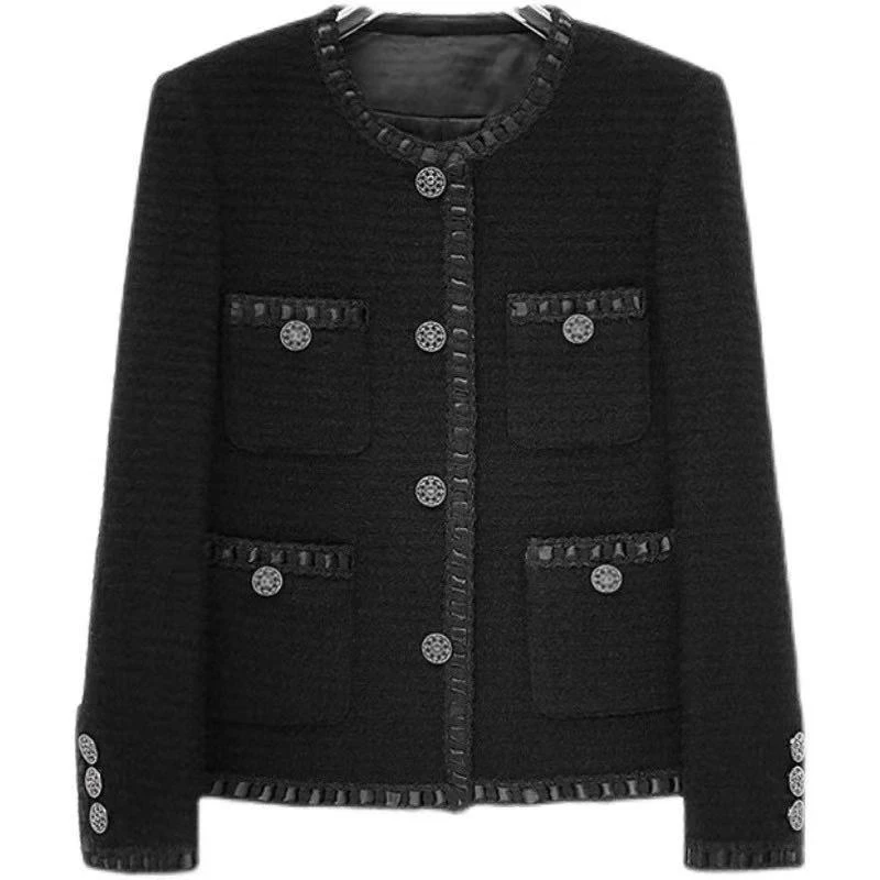 《粥粥》精选小香风外套女秋冬气质粗花呢中长款上衣薄款