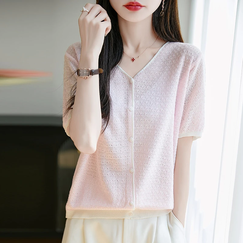 女显瘦薄款毛针织衫复古针织开衫百搭开衫镂空设计感夏季时尚洋气