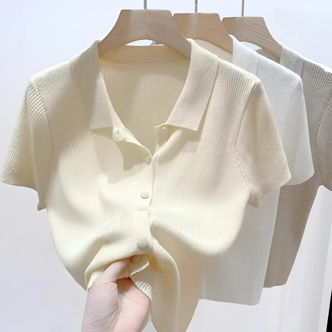 POLO领冰丝新款薄款polo紫色开衫女夏季宽松衣服短袖T恤女款上衣