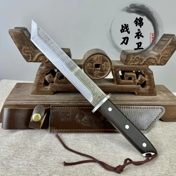 锦衣卫战刀斩骨刀高锰钢鸡翅木一体锻打多功能水果刀工艺品未开刃