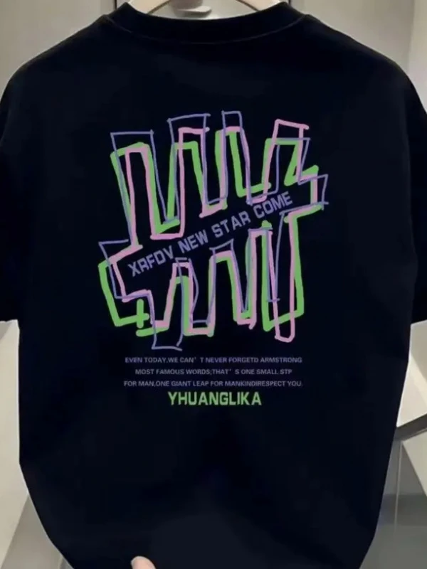 夏季纯棉短袖男T恤轻靓落肩男女同款休闲宽松百搭半袖上衣男士t恤