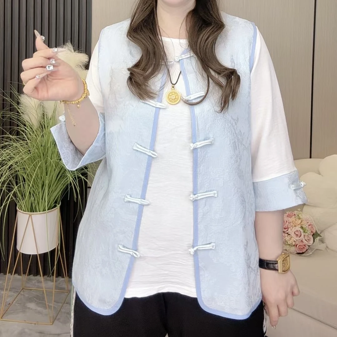 胖胖家*1382新款马甲打底新中式两件套