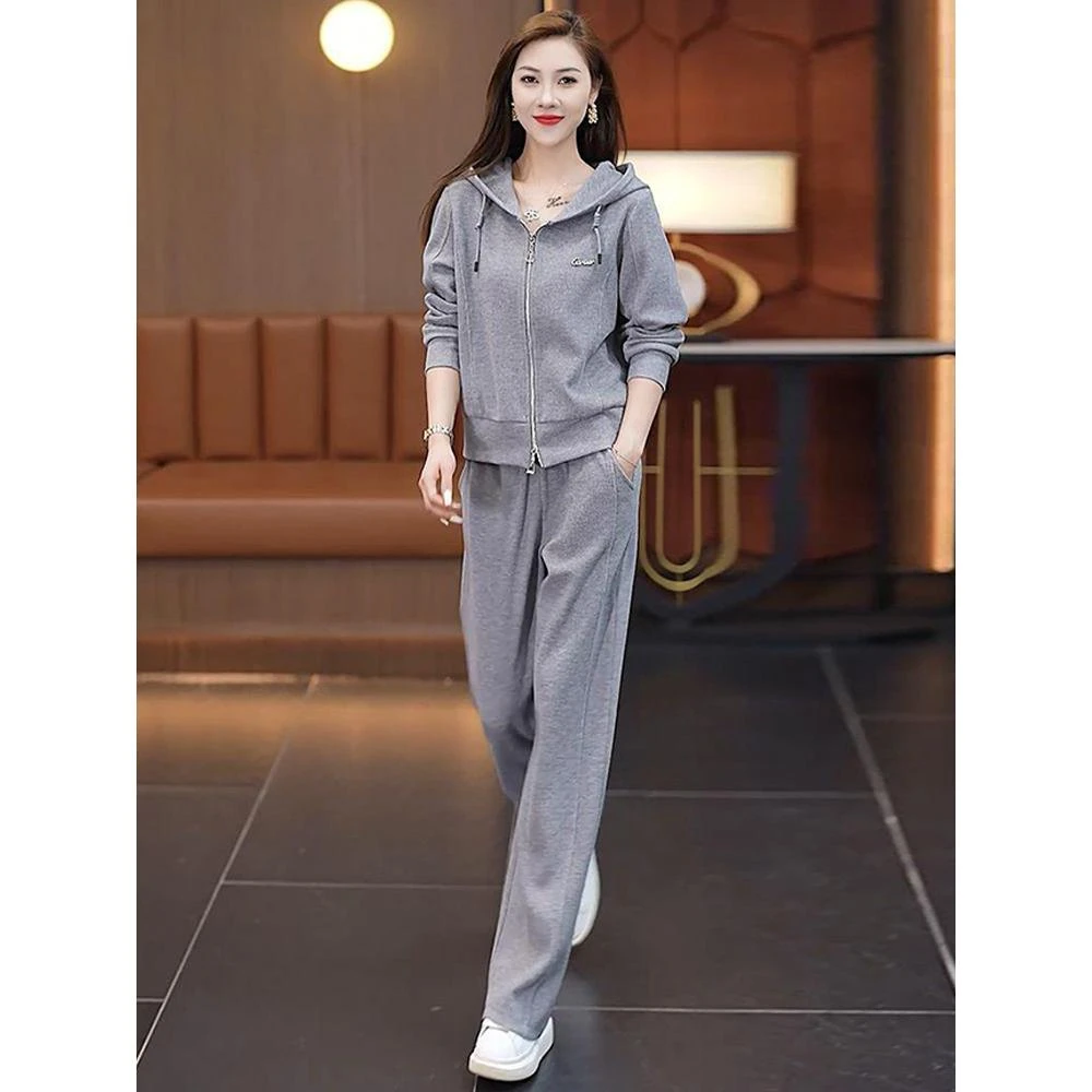 LOzP休闲时尚运动套装女春季大码显瘦欧货连帽卫衣阔腿裤两件套