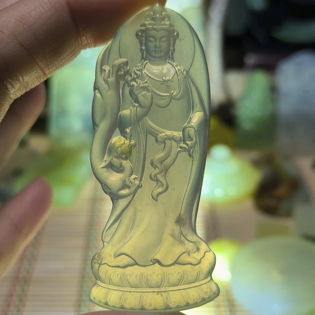 天然岫玉精品高冰随形站观音菩萨吊坠挂件玉观音（多样性发其一）