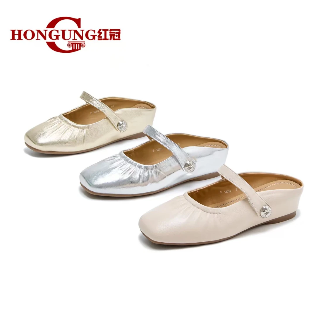 红冠～新款简约内增高中跟外穿半拖56591穆勒鞋女鞋，卡码拍大