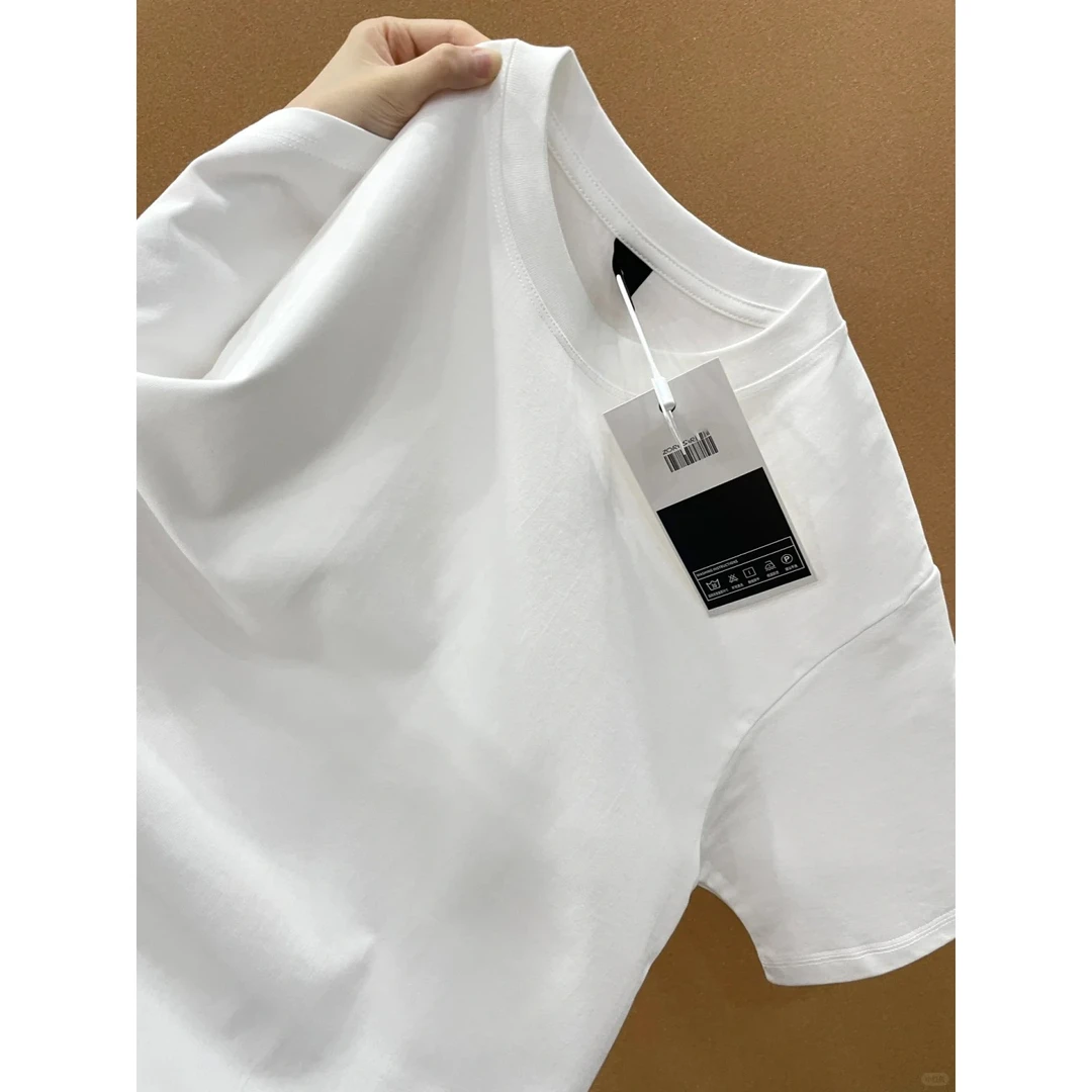 纯棉白色重磅新疆长绒棉T恤男夏季磨毛小领口短袖二本针内搭半袖