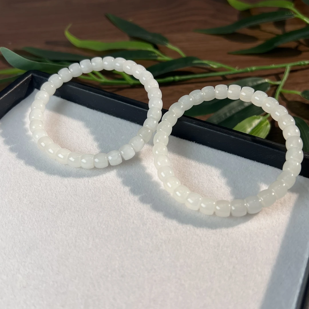 【睿泽鉴宝】和田玉白玉直切手串多样性发一有瑕 7*6 JJY2447